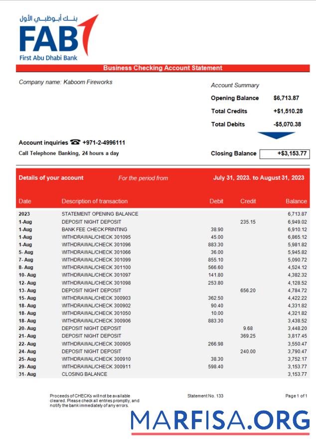 Realistic FAB Bank company statement Word and PDF template